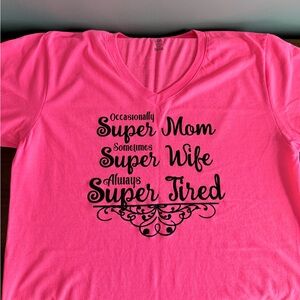 Hot Pink V-Neck Tee with Black Playful Message